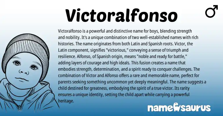 Infographic about Victoralfonso name meaning, Victoralfonso is a name from Latin, Spanish origin(s).