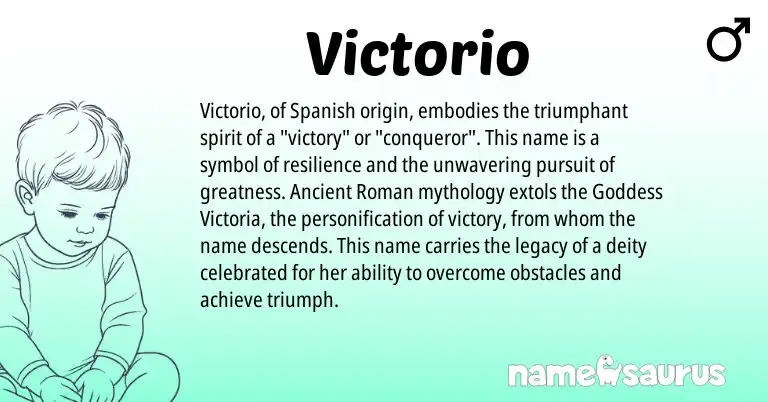 Infographic about Victorio name meaning, Victorio is a name from Ancient Roman, Spanish origin(s).