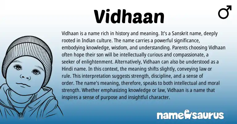 Infographic about Vidhaan name meaning, Vidhaan is a name from Indian, Sanskrit, Hindi origin(s).