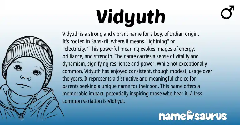 Infographic about Vidyuth name meaning, Vidyuth is a name from Indian, Sanskrit origin(s).