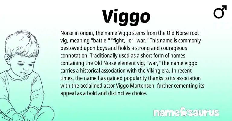 Infographic about Viggo name meaning, Viggo is a name from Old Norse, Norse origin(s).