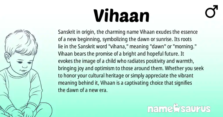 Infographic about Vihaan name meaning, Vihaan is a name from Sanskrit origin(s).
