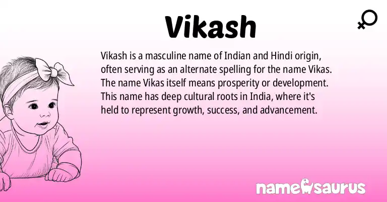 Infographic about Vikash name meaning, Vikash is a name from Indian, Hindi origin(s).