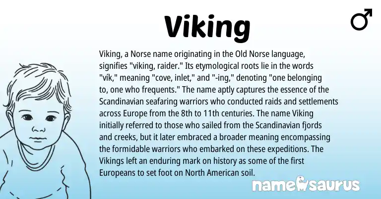 Infographic about Viking name meaning, Viking is a name from Old Norse, American, Scandinavian, Norse origin(s).