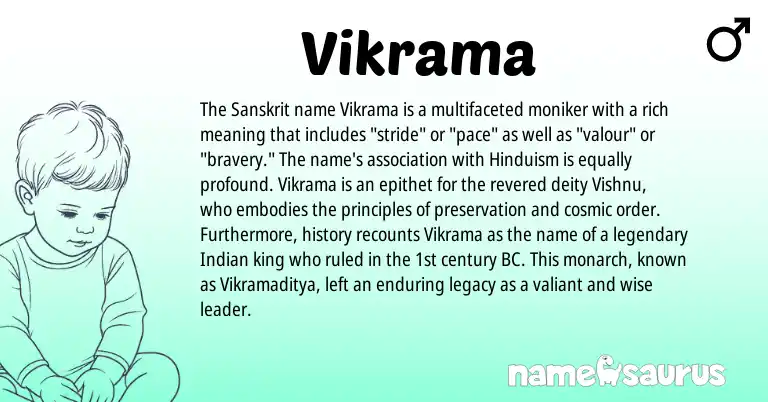 Infographic about Vikrama name meaning, Vikrama is a name from Hinduism, Sanskrit, Indian origin(s).