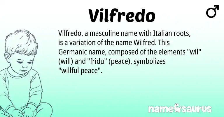 Infographic about Vilfredo name meaning, Vilfredo is a name from Germanic, Italian origin(s).