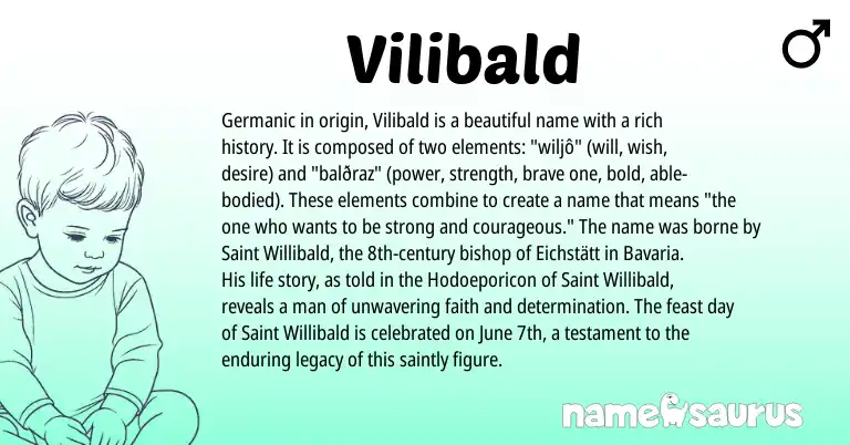 Infographic about Vilibald name meaning, Vilibald is a name from Germanic origin(s).