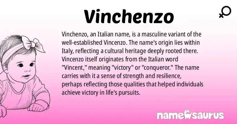 Infographic about Vinchenzo name meaning, Vinchenzo is a name from Italian origin(s).
