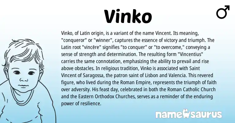 Infographic about Vinko name meaning, Vinko is a name from Roman, Latin origin(s).