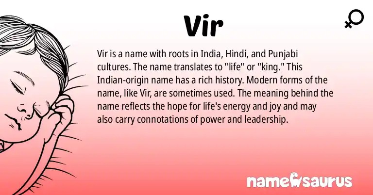 Infographic about Vir name meaning, Vir is a name from Indian, Hindi, Punjabi origin(s).