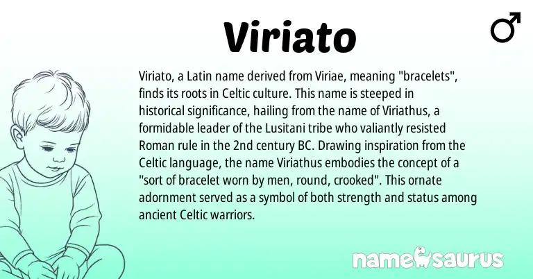 Infographic about Viriato name meaning, Viriato is a name from Roman, Latin, Celtic origin(s).