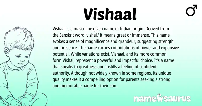 Infographic about Vishaal name meaning, Vishaal is a name from Sanskrit, Indian, Hindi origin(s).