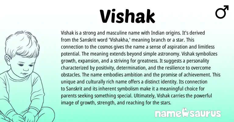 Infographic about Vishak name meaning, Vishak is a name from Indian, Sanskrit origin(s).