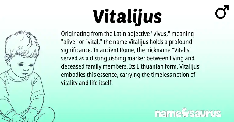 Infographic about Vitalijus name meaning, Vitalijus is a name from Lithuanian, Latin origin(s).