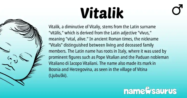 Infographic about Vitalik name meaning, Vitalik is a name from Roman, Latin origin(s).
