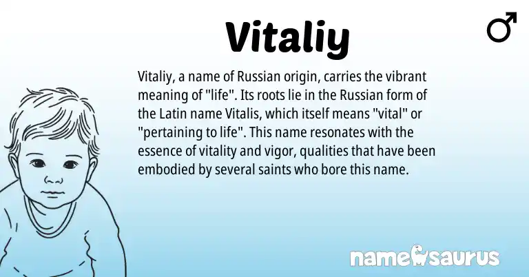 Infographic about Vitaliy name meaning, Vitaliy is a name from Russian, Latin origin(s).