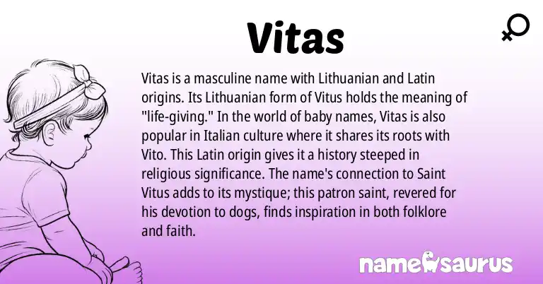 Infographic about Vitas name meaning, Vitas is a name from Lithuanian, Latin origin(s).