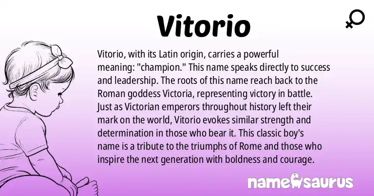 Infographic about Vitorio name meaning, Vitorio is a name from Latin origin(s).