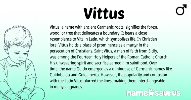 Infographic about Vittus name meaning, Vittus is a name from Roman, Germanic, Latin origin(s).