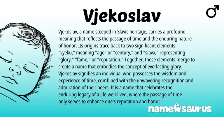 Infographic about Vjekoslav name meaning, Vjekoslav is a name from Slavic origin(s).