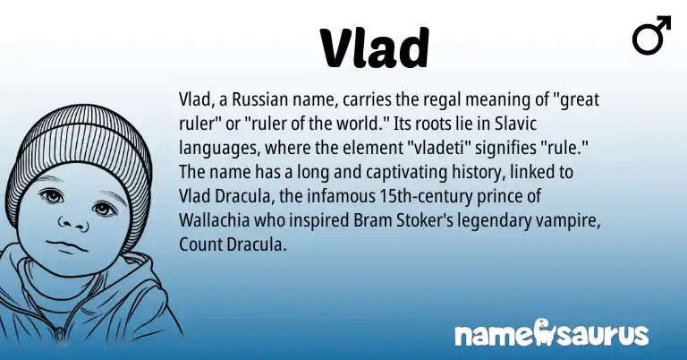 Infographic about Vlad name meaning, Vlad is a name from Russian, Slavic origin(s).