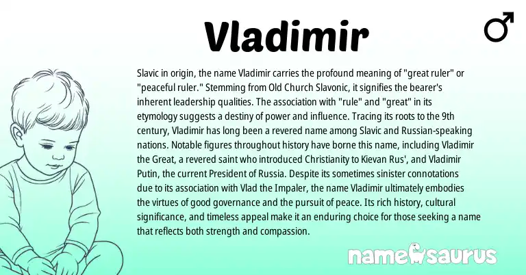 Infographic about Vladimir name meaning, Vladimir is a name from Russian, Slavic, Christianity origin(s).