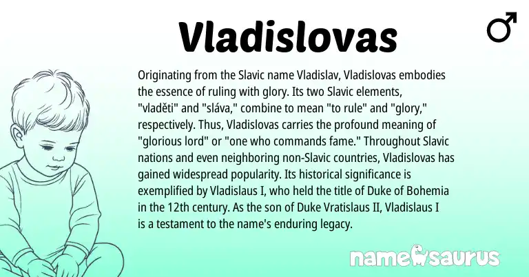 Infographic about Vladislovas name meaning, Vladislovas is a name from Slavic origin(s).