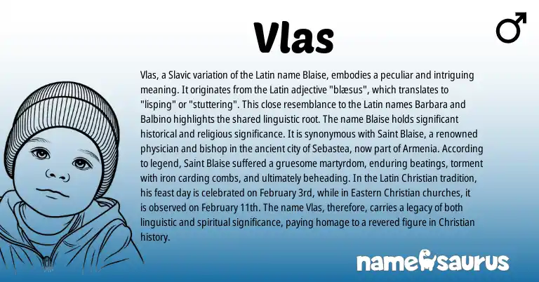Infographic about Vlas name meaning, Vlas is a name from Slavic, Latin origin(s).