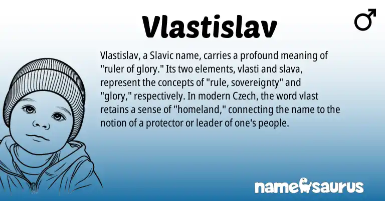 Infographic about Vlastislav name meaning, Vlastislav is a name from Slavic, Czech origin(s).