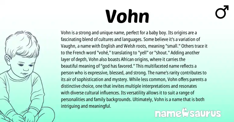 Infographic about Vohn name meaning, Vohn is a name from French, African origin(s).