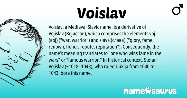 Infographic about Voislav name meaning, Voislav is a name from Medieval Slavic origin(s).