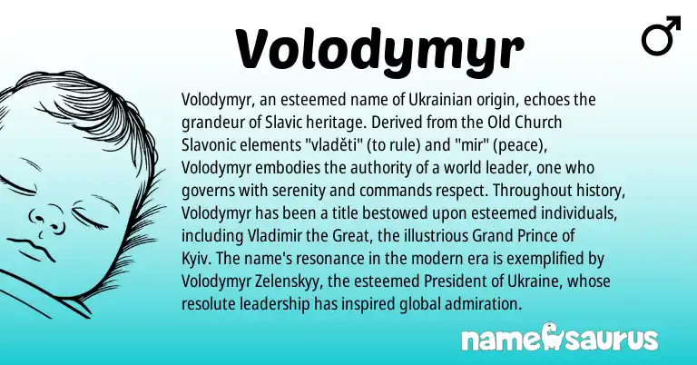 Infographic about Volodymyr name meaning, Volodymyr is a name from Ukrainian, Slavic, Ukraine origin(s).