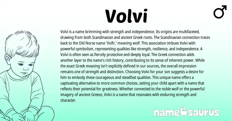 Infographic about Volvi name meaning, Volvi is a name from Scandinavian, Norse origin(s).