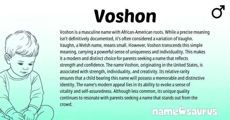 Infographic about Voshon name meaning, Voshon is a name from Welsh, American origin(s).