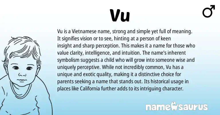 Infographic about Vu name meaning, Vu is a name from Vietnamese origin(s).