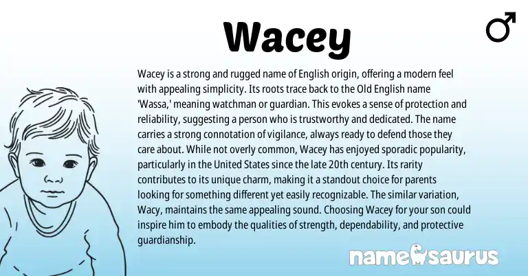 Infographic about Wacey name meaning, Wacey is a name from English origin(s).