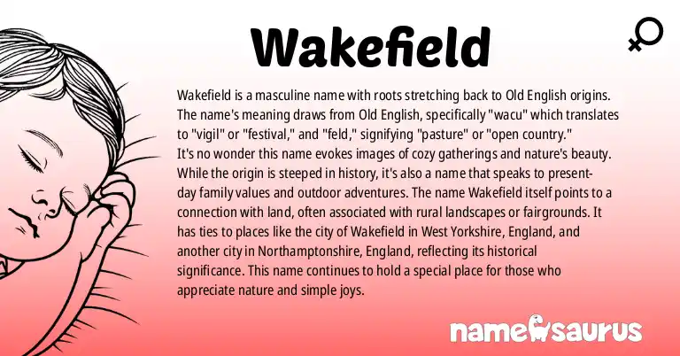 Infographic about Wakefield name meaning, Wakefield is a name from Old English, English, British origin(s).