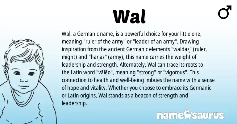 Infographic about Wal name meaning, Wal is a name from Germanic, Latin origin(s).