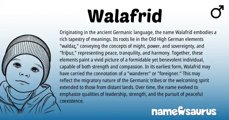 Infographic about Walafrid name meaning, Walafrid is a name from Old High German, Germanic origin(s).