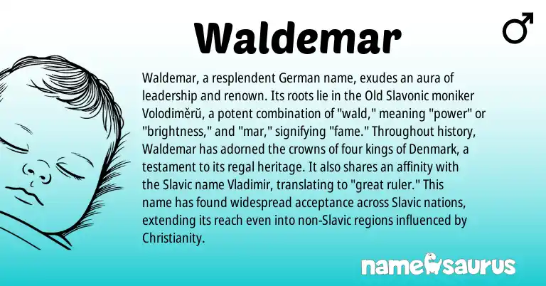 Infographic about Waldemar name meaning, Waldemar is a name from German, Christianity, Slavic origin(s).