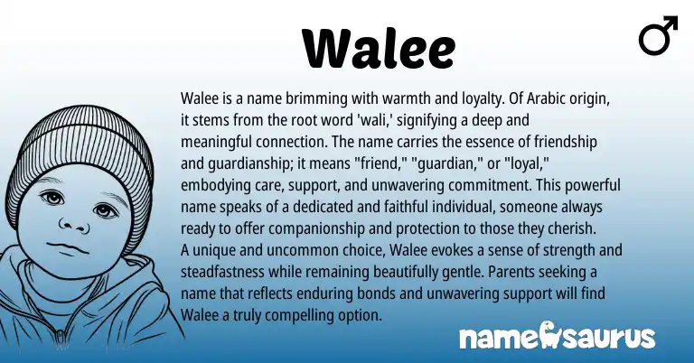 Infographic about Walee name meaning, Walee is a name from Arabic origin(s).