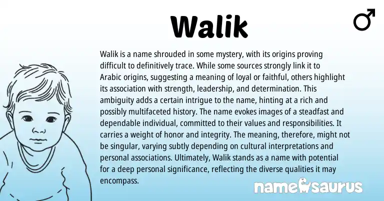 Infographic about Walik name meaning, Walik is a name from Arabic origin(s).