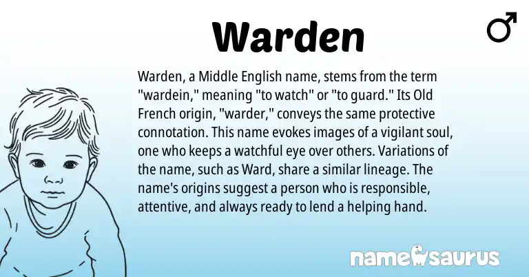 Infographic about Warden name meaning, Warden is a name from Middle English, Old French origin(s).