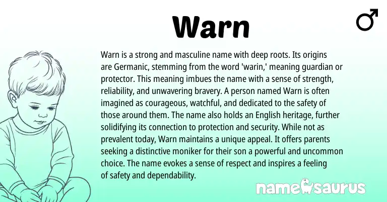 Infographic about Warn name meaning, Warn is a name from Germanic origin(s).