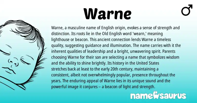 Infographic about Warne name meaning, Warne is a name from English origin(s).