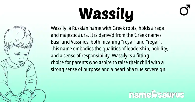 Infographic about Wassily name meaning, Wassily is a name from Russian, Greek origin(s).