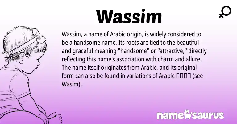 Infographic about Wassim name meaning, Wassim is a name from Arabic origin(s).