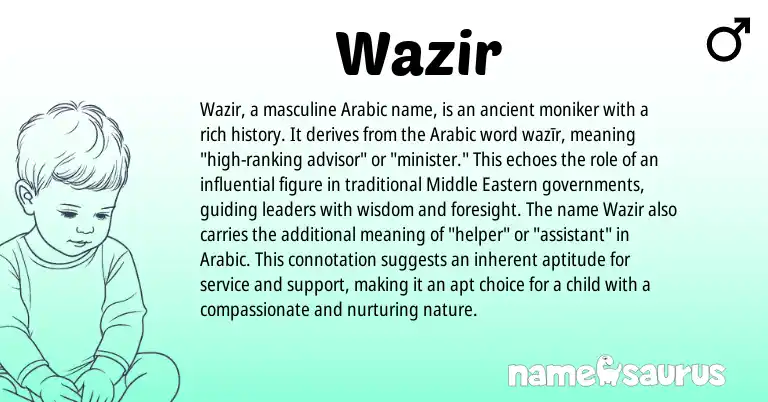 Infographic about Wazir name meaning, Wazir is a name from Arabic origin(s).