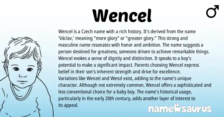 Infographic about Wencel name meaning, Wencel is a name from Czech origin(s).