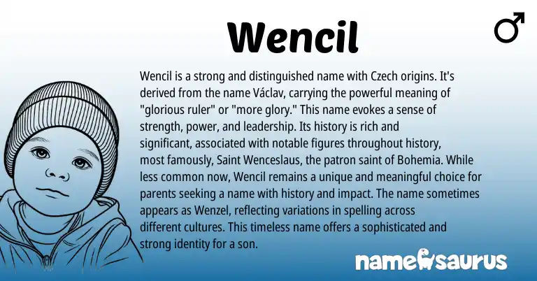 Infographic about Wencil name meaning, Wencil is a name from Czech, Slavic origin(s).